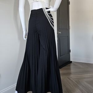 Elegant Black Pleated Skirt with Pearl Details